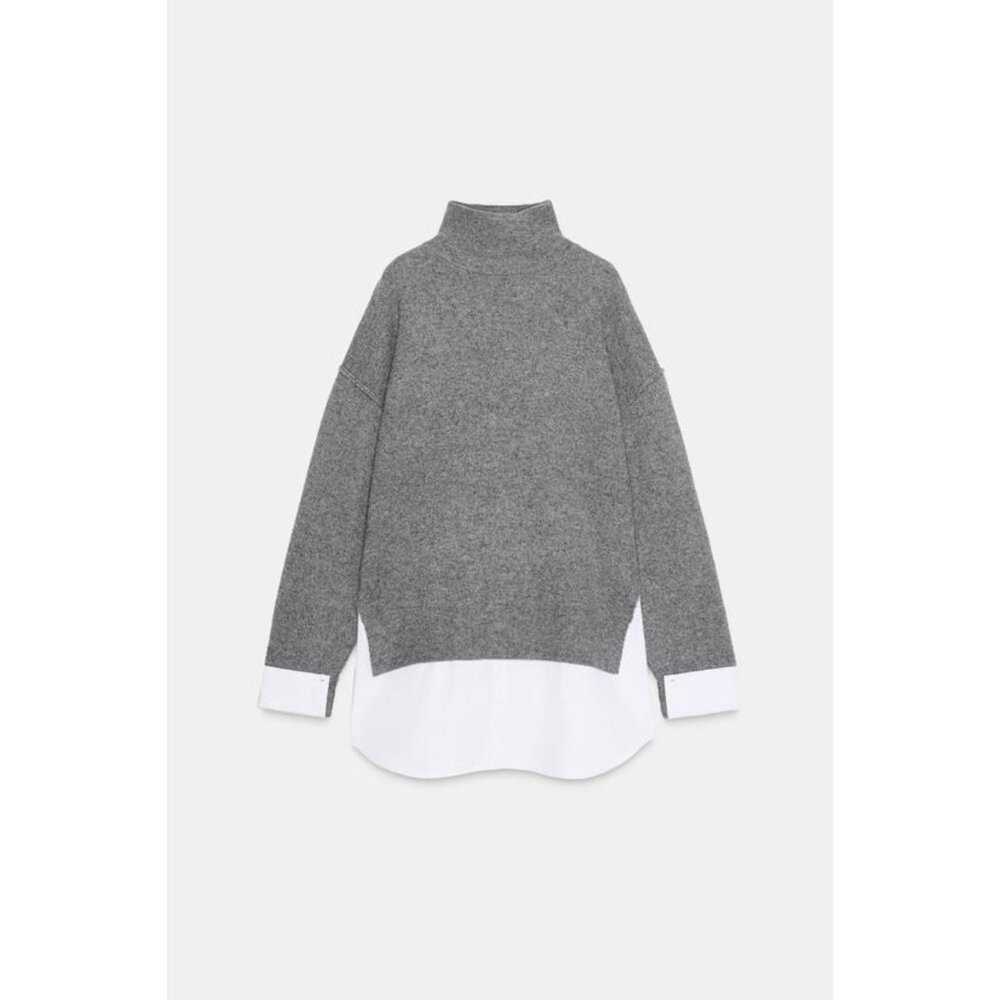 ZARA KNIT JUMPER WITH CONTRAST POPLIN